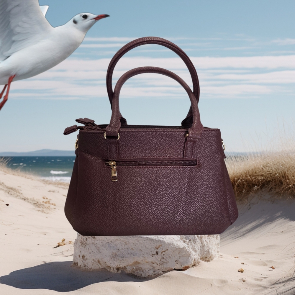 KK XIU Sophisticated DeePlum Foux Leather Satchel Women's With Structured Design - Picture 3 of 16